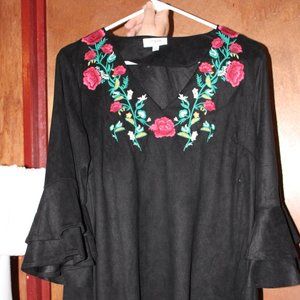 Velvet mini ruffled sleeve dress.